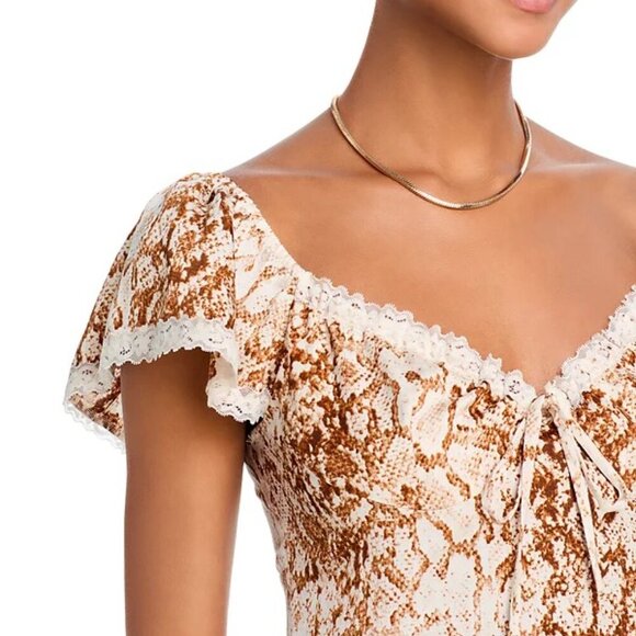 WAYF “Melissa” Lace-Trim Top | Sweetheart Tie • Flutter Sleeve • Lined | NWT M - Picture 4 of 7